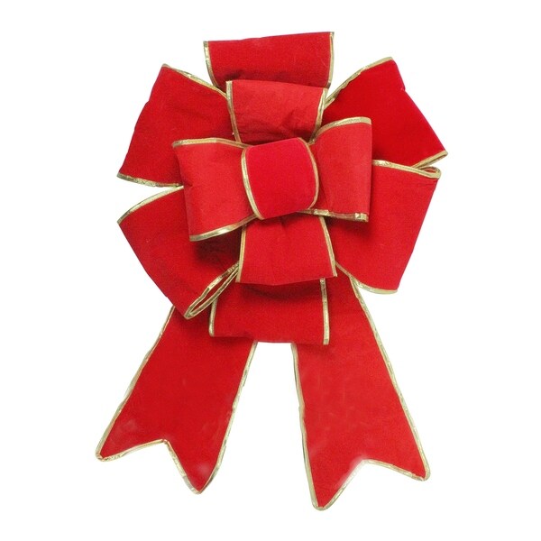 24 Giant Red 3D 6Loop Velveteen Christmas Bow with Gold Trim