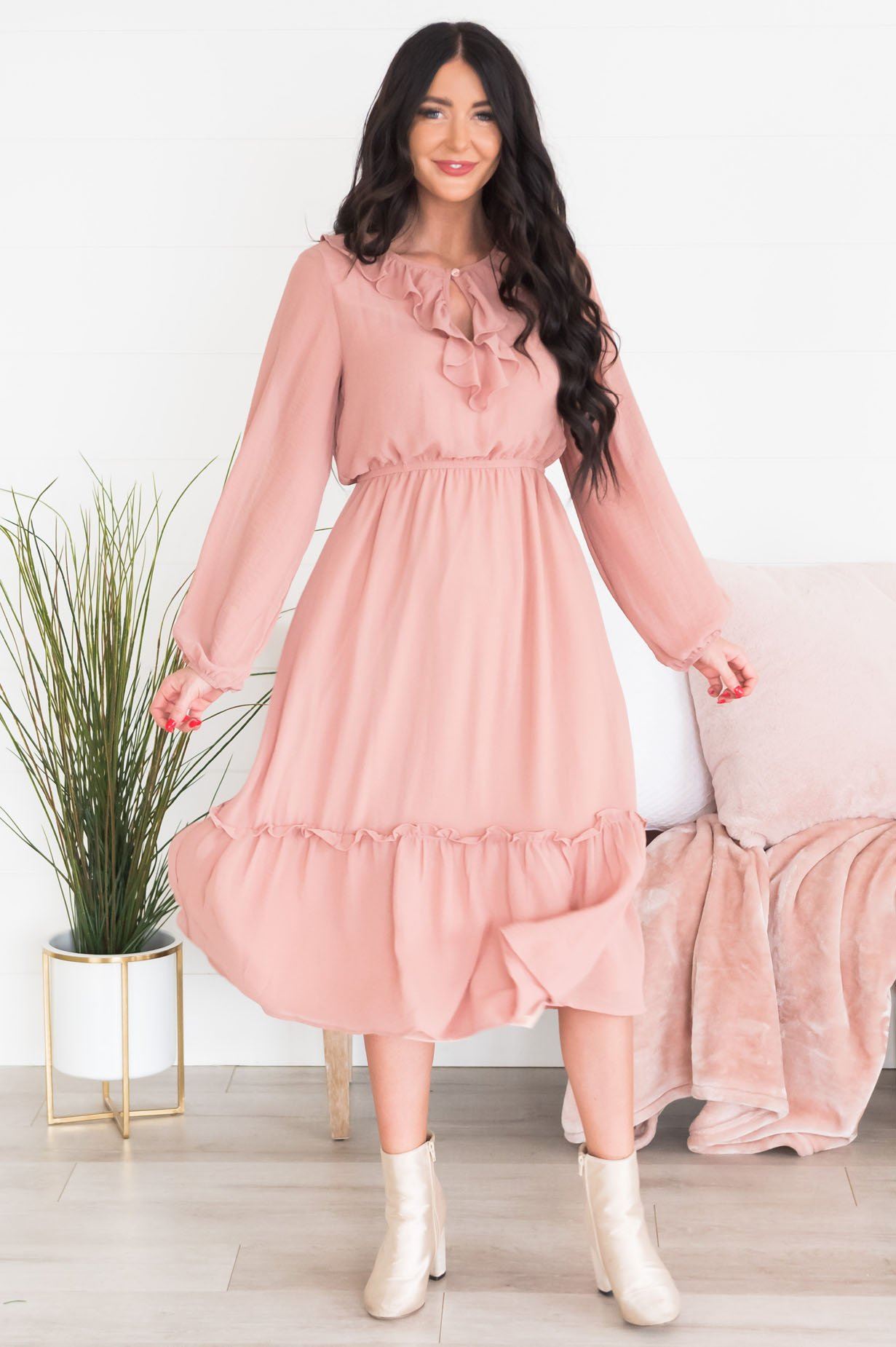 The Faith Modest Ruffle Dress