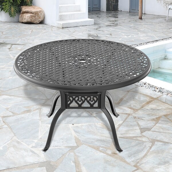 47.24 in. Black Round Cast Aluminum Outdoor Dining Table