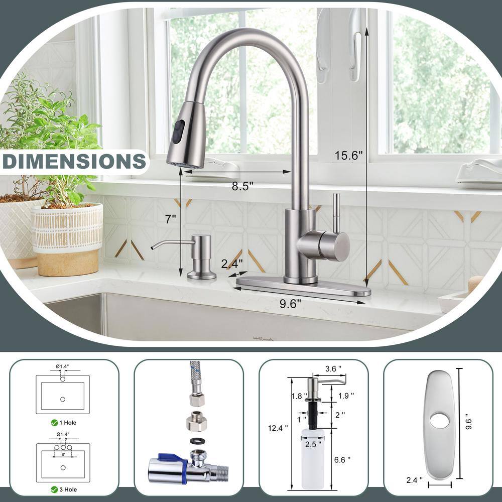 IVIGA Single-Handle Pull Out Sprayer Kitchen Faucet Included Deckplate and Soap Dispenser in Brushed Nickel VSK03-S