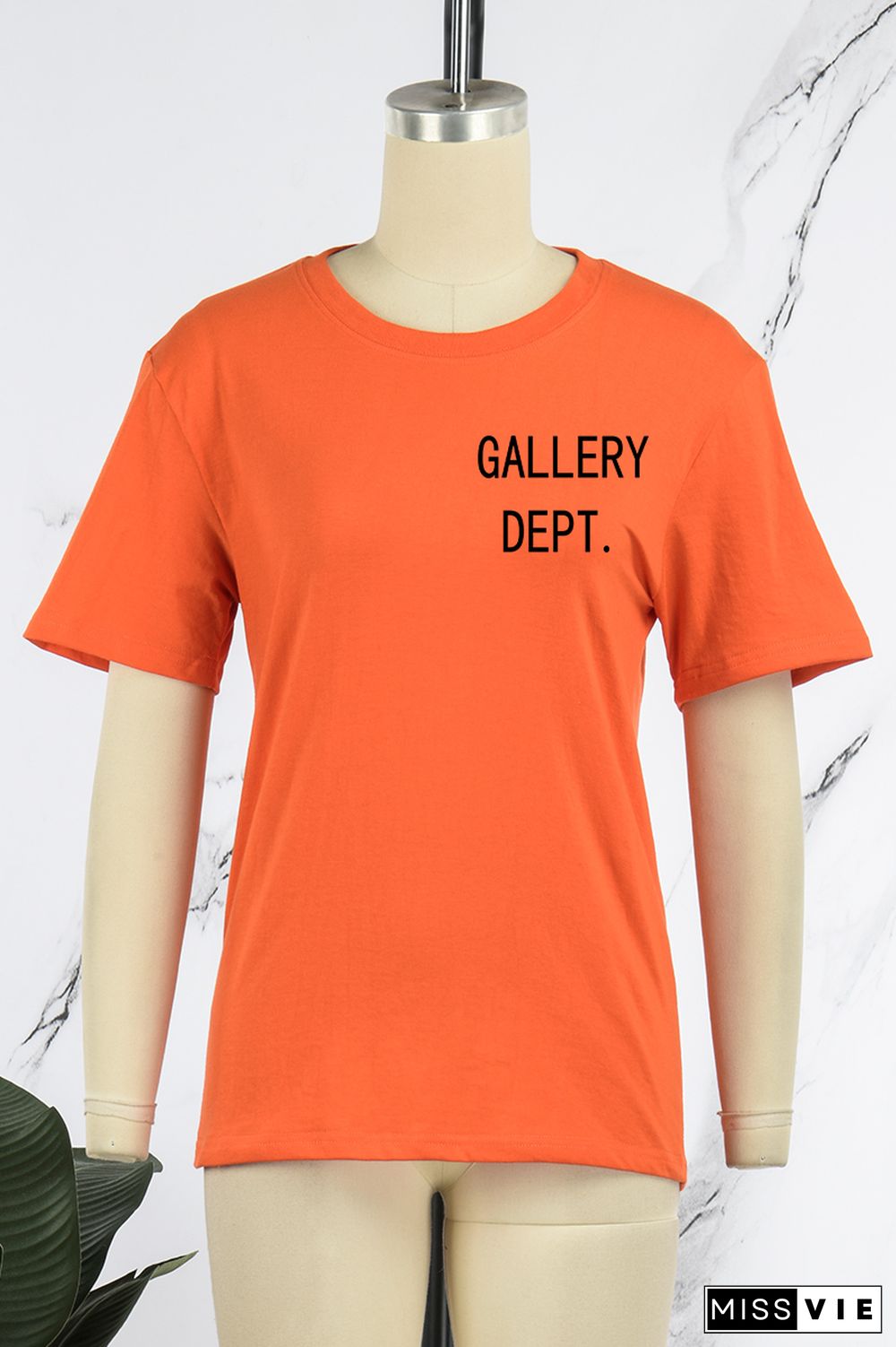 Orange Daily Print Patchwork Letter O Neck T-Shirts