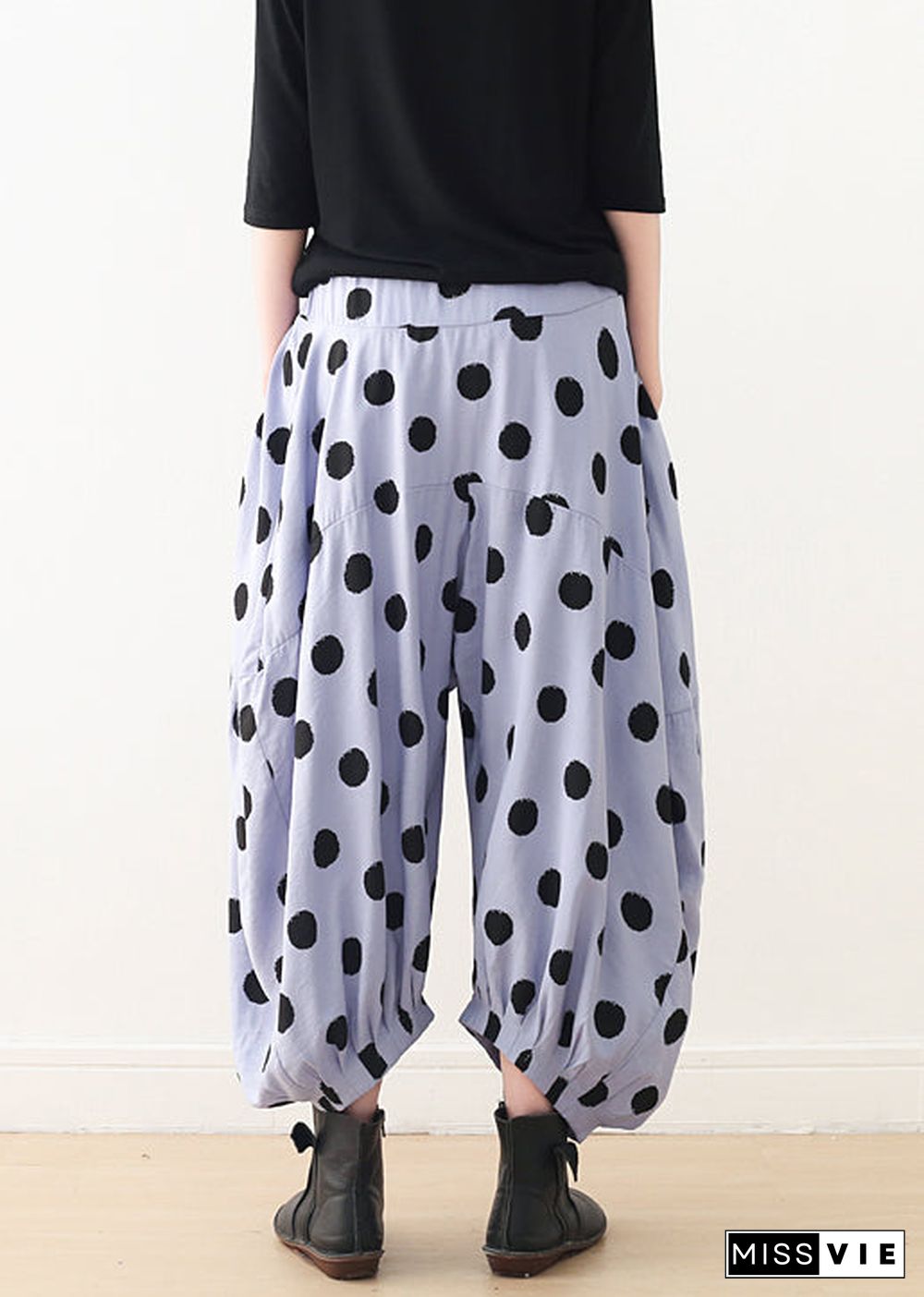 Organic wide leg pants Cotton clothes Women Shape blue dotted A Line pants spring