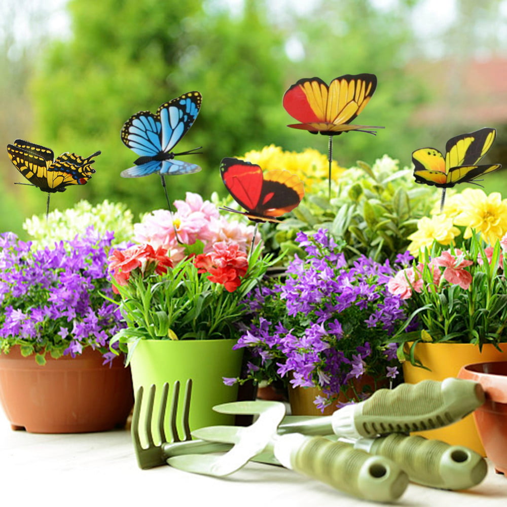 Willstar 24Pcs Garden Butterfly Stakes Outdoor Yard Planter Flower Pot Bed Ornaments Decor Butterflies on Metal Wire Plant Stake