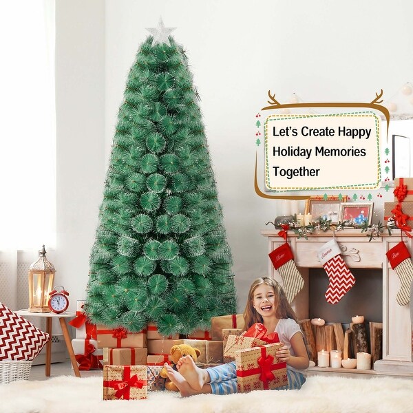 Costway 5FT/6FT/7FT PreLit Fiber Optic Christmas Tree Xmas Decor with