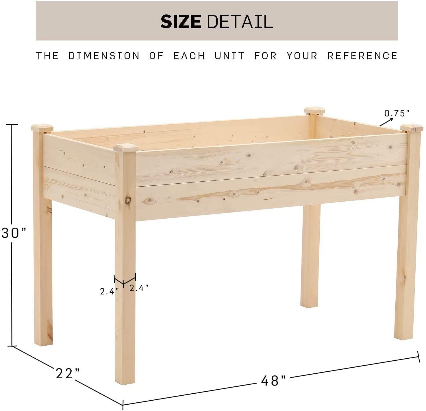 SUNCROWN 48" x 22" x 30" Elevated Raised Garden Bed Wood Planter Box - Natural