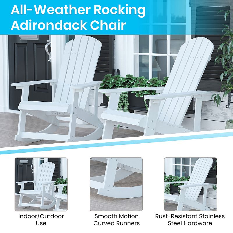 Merrick Lane Atlantic Outdoor Set with Classic Adirondack Rocking Chairs and Wood Burning Fire Pit with Poker/Spark Screen