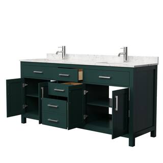 Wyndham Collection Beckett 72 in. W x 22 in. D x 35 in. H Double Sink Bathroom Vanity in Green with Carrara Cultured Marble Top WCG242472DGECCUNSMXX