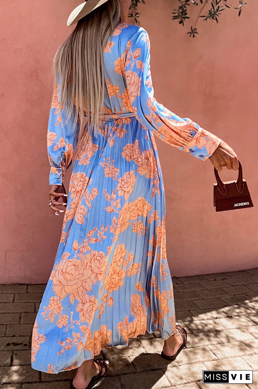 Floral Belted Long Sleeve Maxi Dress