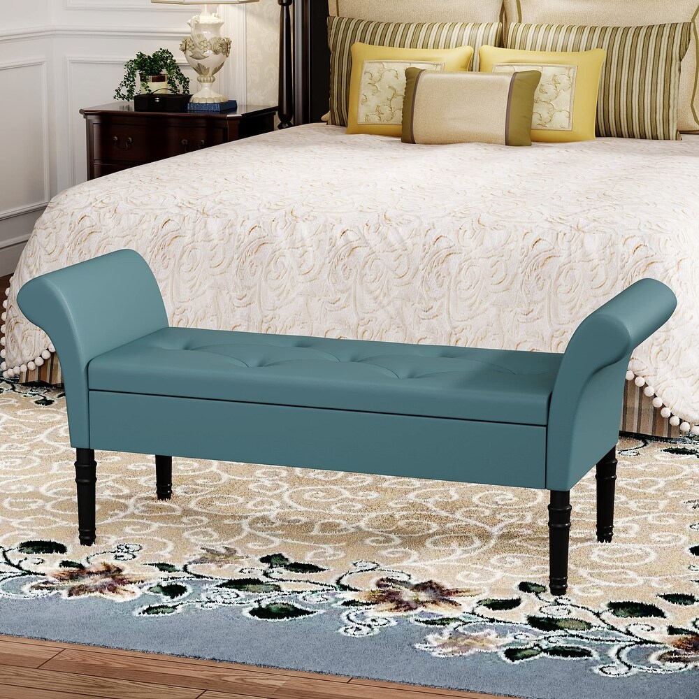 Storage Ottoman Bench with Arms Upholstered Tufted Storage Bench for Bedroom Entryway Bench Footstool with Large Storage