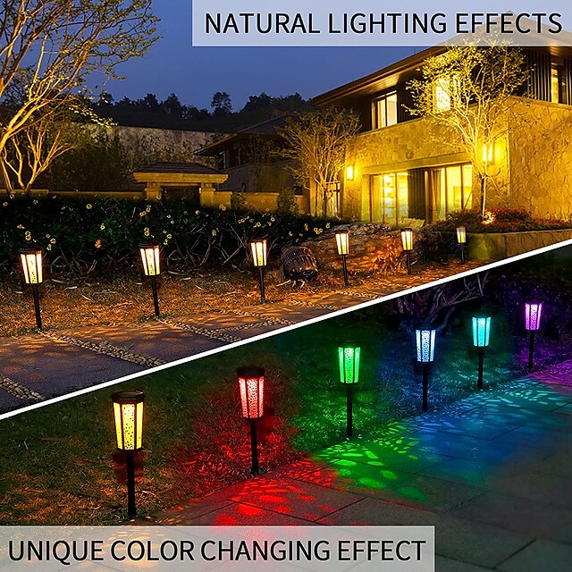 Solar Light Hollow Lawn Retro Garden Light RGB Warm White 2 Modes Lighting Outdoor Garden Courtyard Waterproof Solar Lawn Light Park Walkway Decor Lights