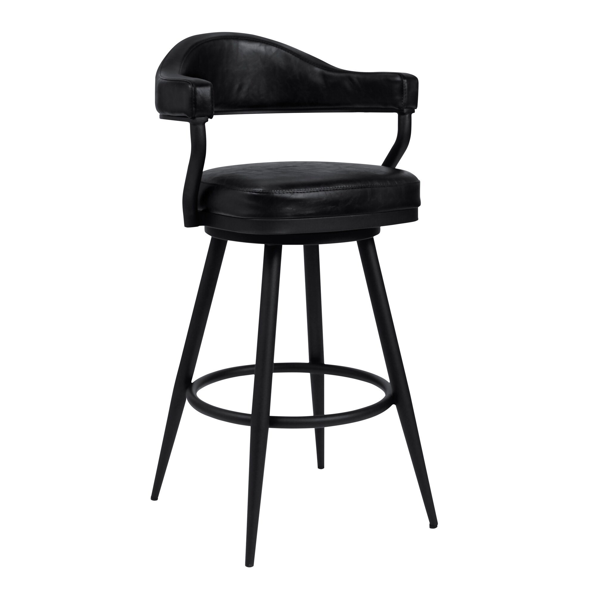 Amador Barstool in a Black Powder Coated Finish and Vintage Black Faux Leather