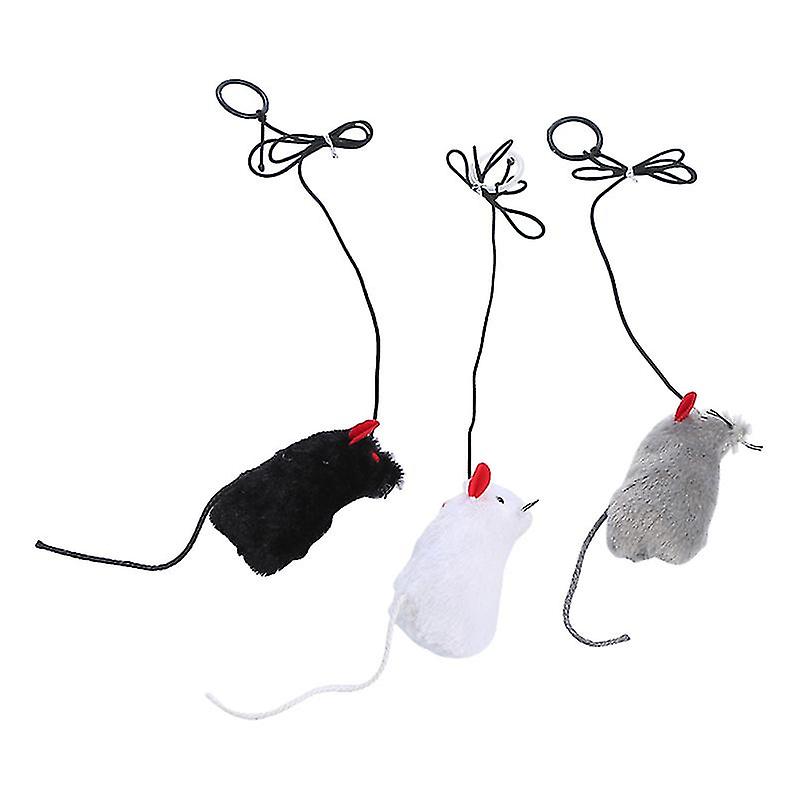 3 Pcs Mouse Shape Cat Toy Cat Interactive Toy Squeaky Cat Teasing Toy With Pull Ring