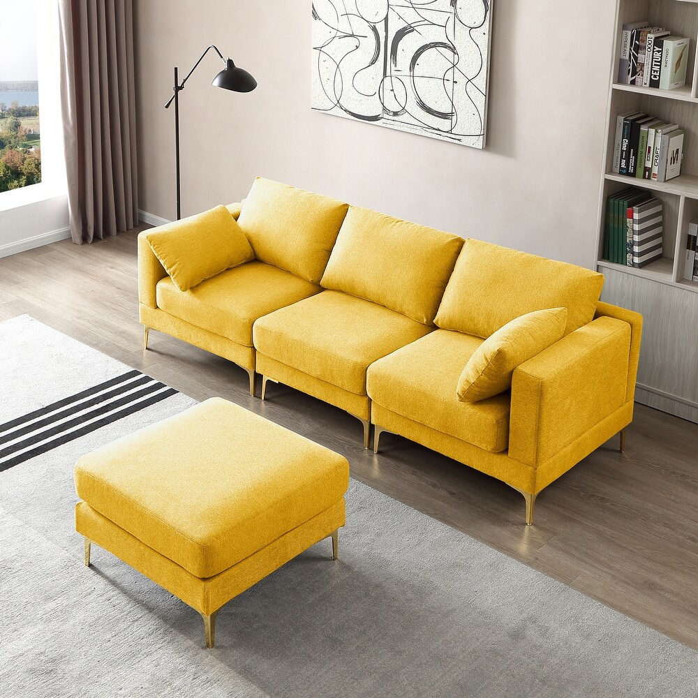 Modern 3 seat Sectional Sofas Set  Living Room Recliner Couch L Shaped Sectionals Sleeper Sofa with 2 Toss Pillows and Ottomans