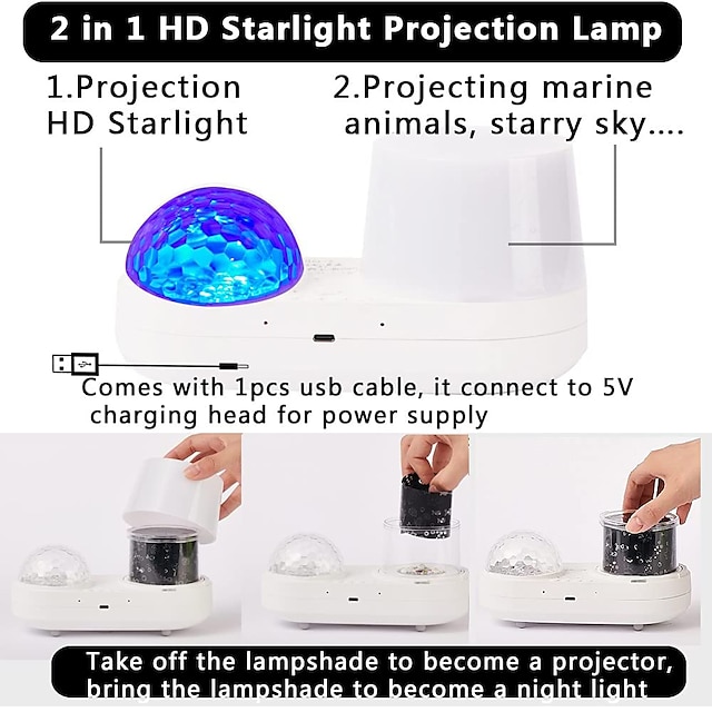 Ocean Light Projector for Bedroom 360 Degree Rotating Night Lights Projector 6 Colors Double-Layer Stereo Projection Effect Galaxy Projection Night Light Kids Toys Birthday