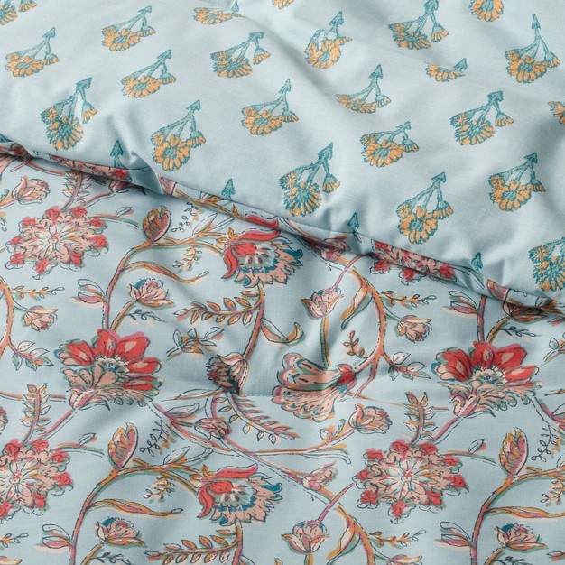 Floral Printed Comforter amp Sham Set Light Teal Blue