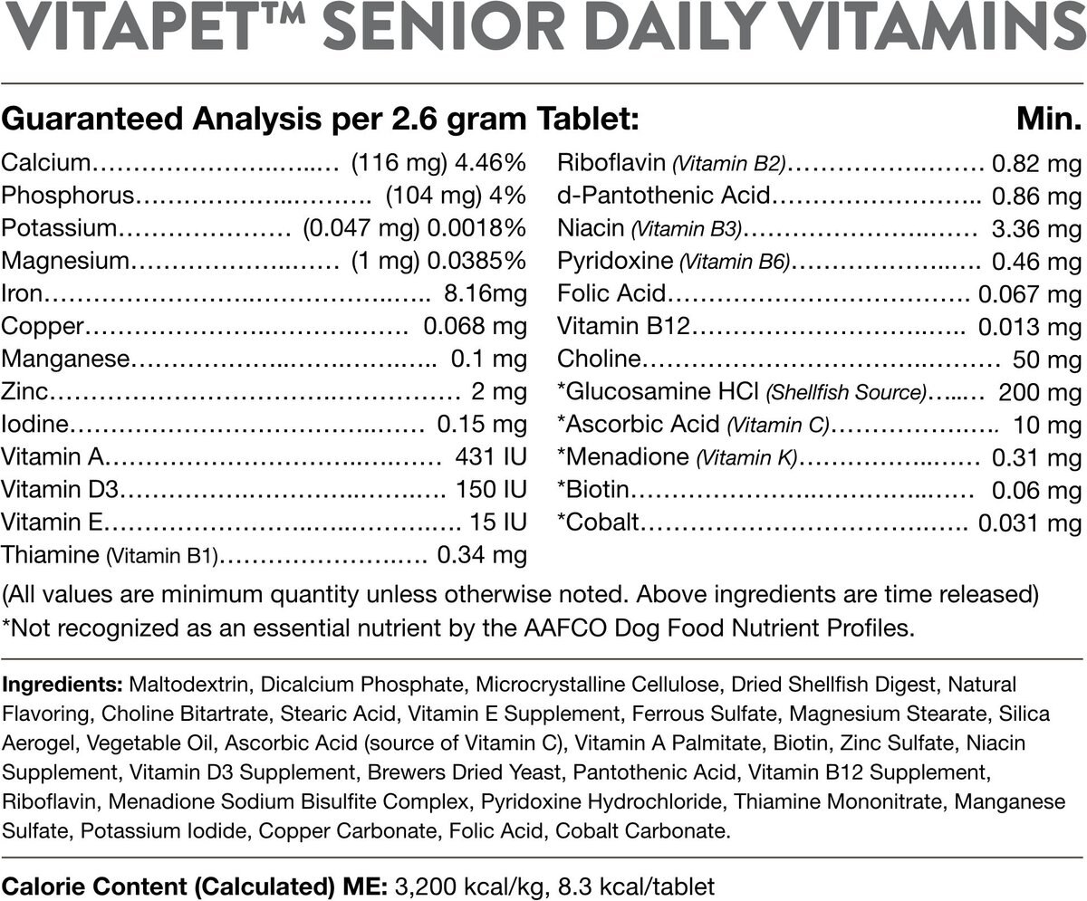 NaturVet VitaPet Senior Daily Vitamins Plus Glucosamine Dog Supplement