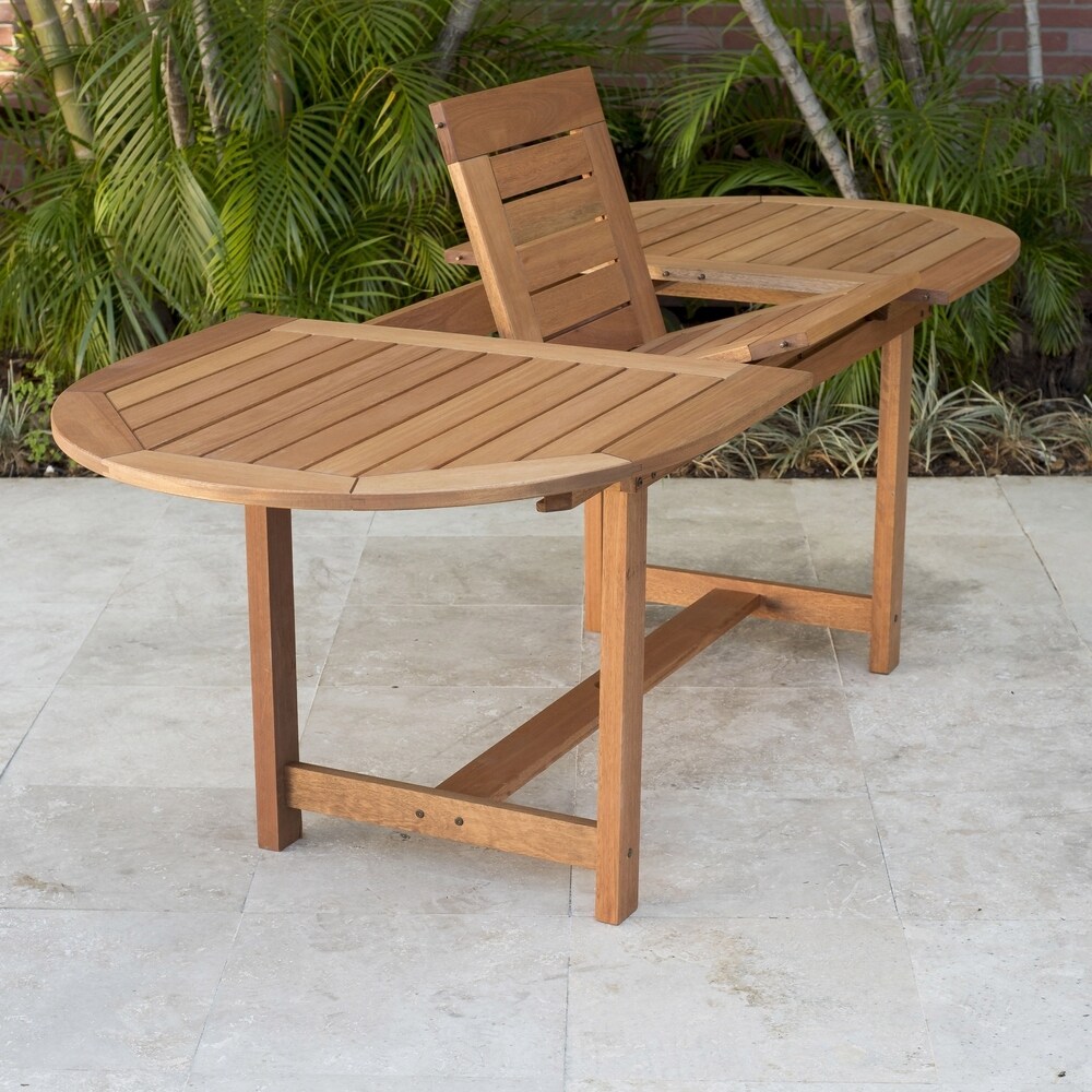 Amazonia Brown Oval Eucalyptus Wood Outdoor Dining Table with Extension   63 in. L x 35 in. W x 29 in. H