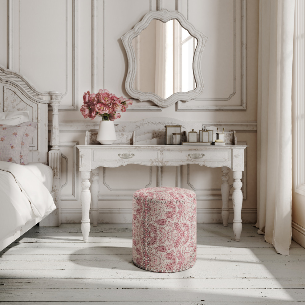 Rustic Manor Brookelynn Ottoman  Upholstered  Linen   Mediterranean   Footstools And Ottomans   by Inspired Home  Houzz