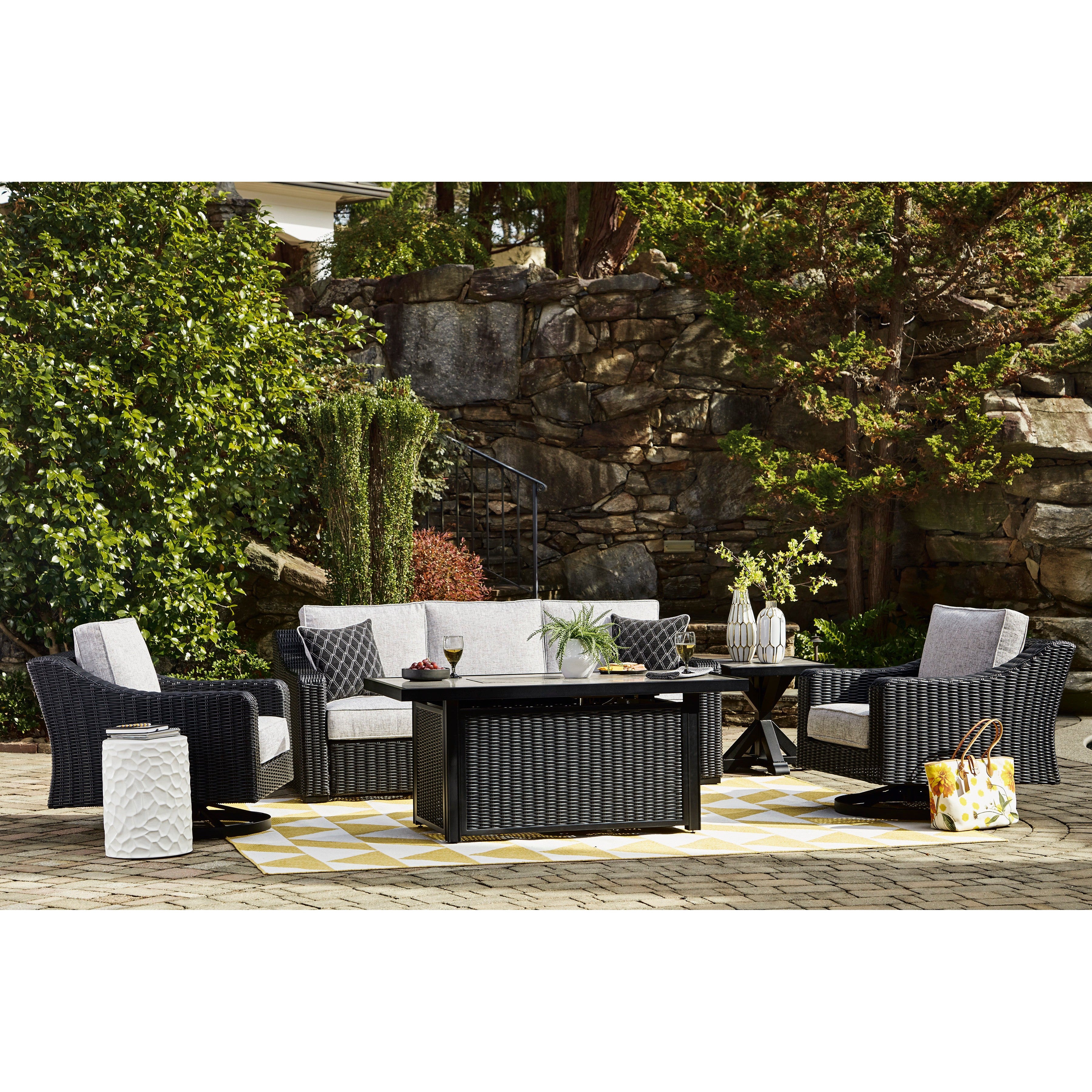 Fire Island Black Outdoor 3-Piece Seating Set (Sofa +2 Swivel Rockers)