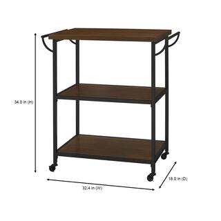 StyleWell Blake Industrial Black Metal Frame Rolling Kitchen Cart with 3 Walnut Accent Storage Shelves (32