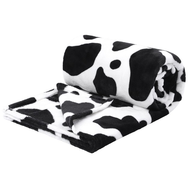 Piccocasa 300gsm Cow Printed Fleece Flannel Throw Blanket Black And White 1 Pc