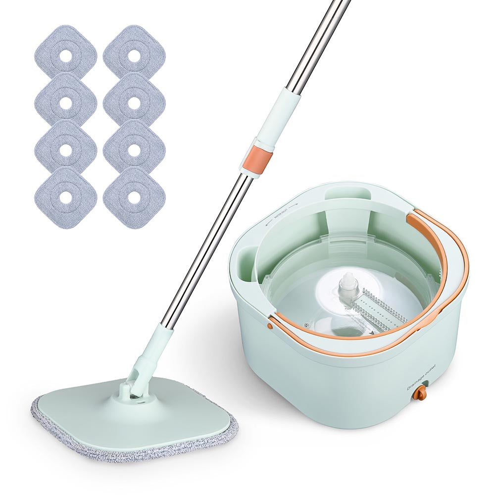 Yescom Spin Mop and Bucket with Wringer Set 8 Microfiber Mop Pads