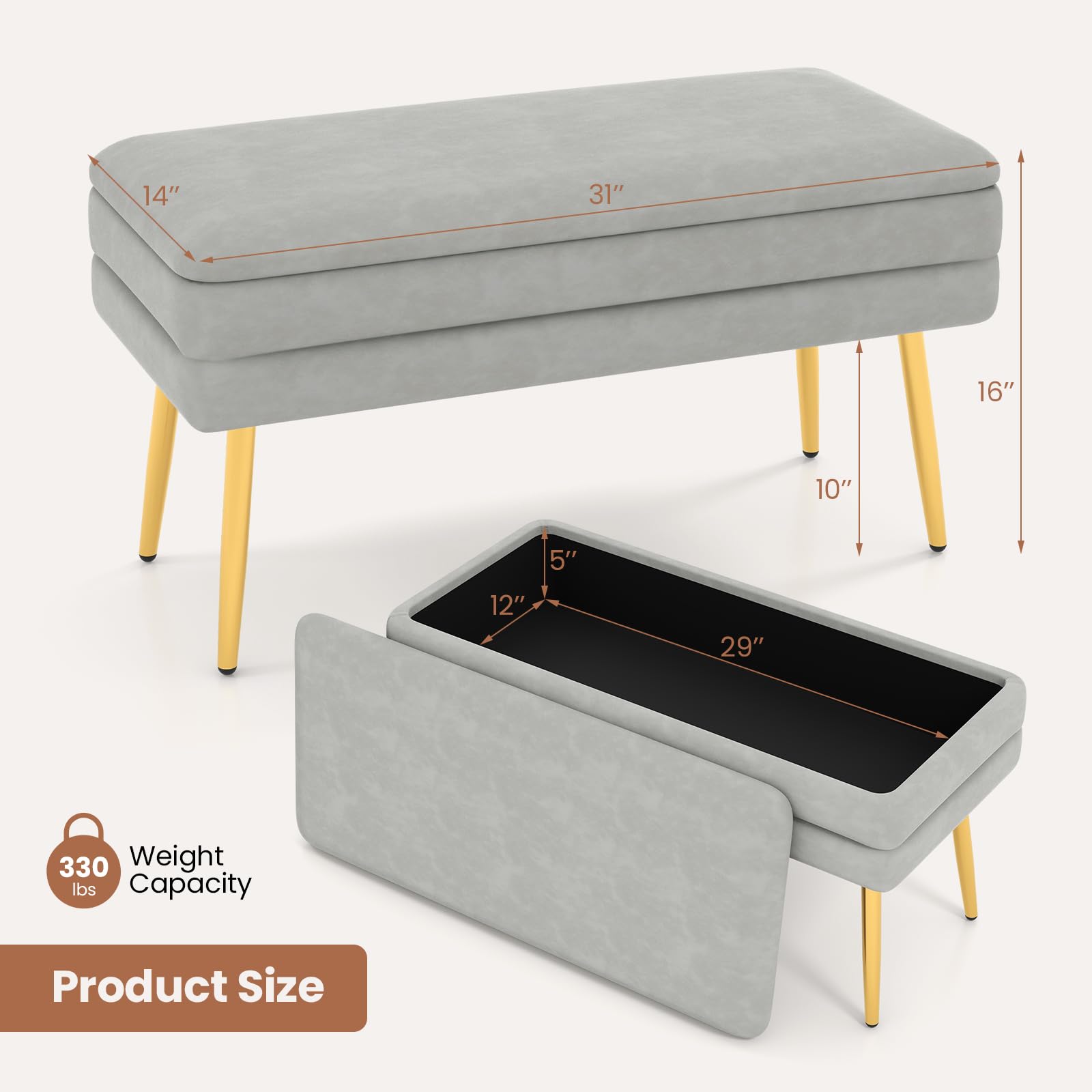 Giantex Ottoman with Storage - Upholstered Storage Ottoman Bench