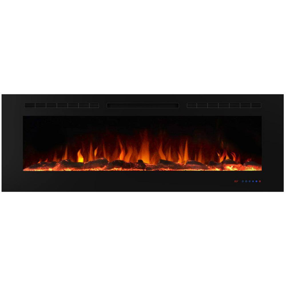 Valuxhome 60 in. 1500W750W Electric Fireplace Recessed Fireplaces with Remote Overheating Protection Touch Screen in Black EF60-HD