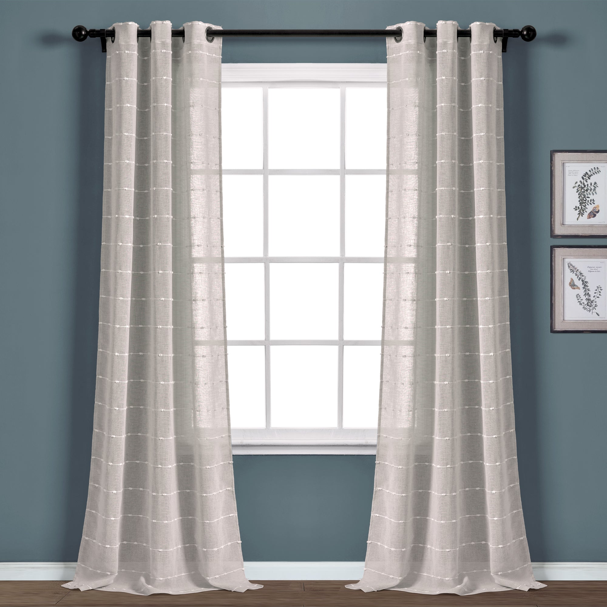 Farmhouse Textured Grommet Sheer Window Curtain Panel Set