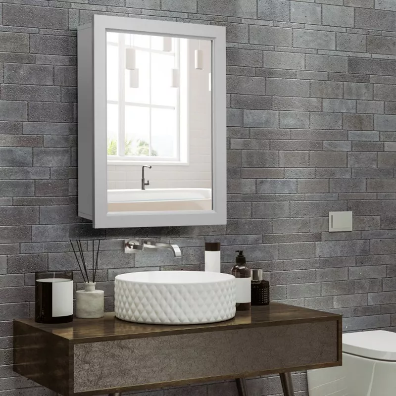 Hivago Wall-Mounted Mirrored Medicine Cabinet-Gray