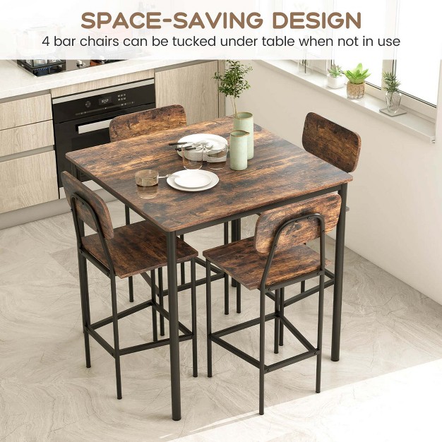 Costway 5 piece Industrial Dining Table Set With Counter Height Table amp 4 Bar Stools Black grey walnut