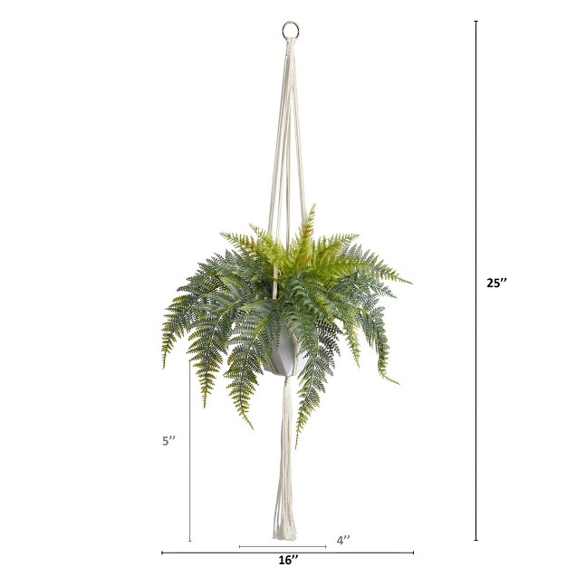 Nearly Natural 25 in Fern Hanging Artificial Plant In Decorative Basket