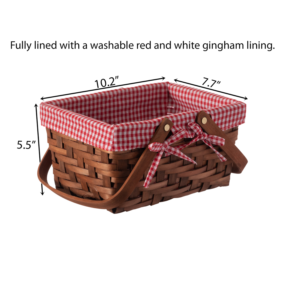 Vintiquewise Small Rectangular Picnic Basket Lined with Gingham Lining