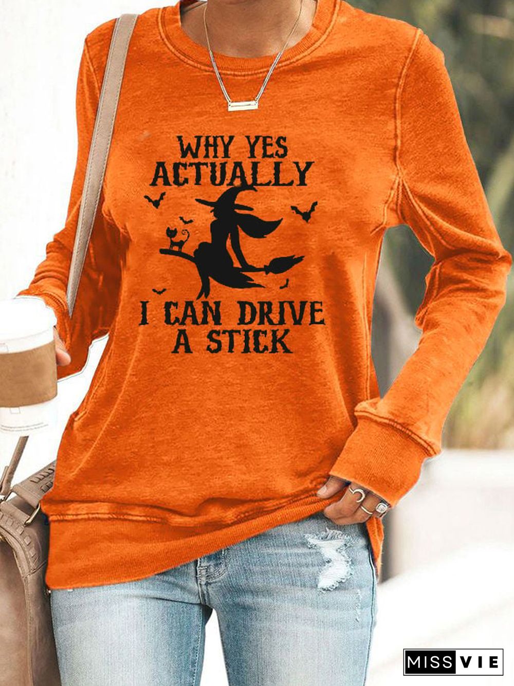 Women's Halloween Why Yes Actually I Can drive A Stick Printed Sweatshirt