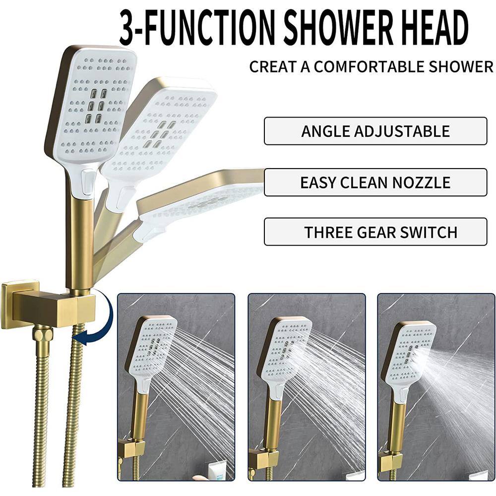 UKISHIRO 4.07 in. Single-Handle 3-Spray 1.8 GPM Adjustable Hand Shower and Wall Mounted Tub Spout in Gold (Valve Included) SMDJEO316001