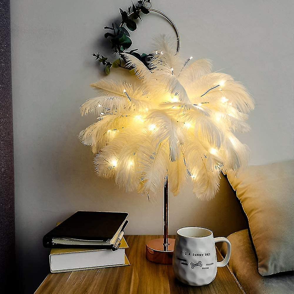 Feather Table Lamp， Feather Led Night Lamp With Remote Control For Bedroom Wedding