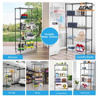 EFINE Black 5-Tier Rolling Carbon Steel Wire Garage Storage Shelving Unit Casters (2-Pack) (30 in. W x 63 in. H x 14 in. D) RL200-5WX2