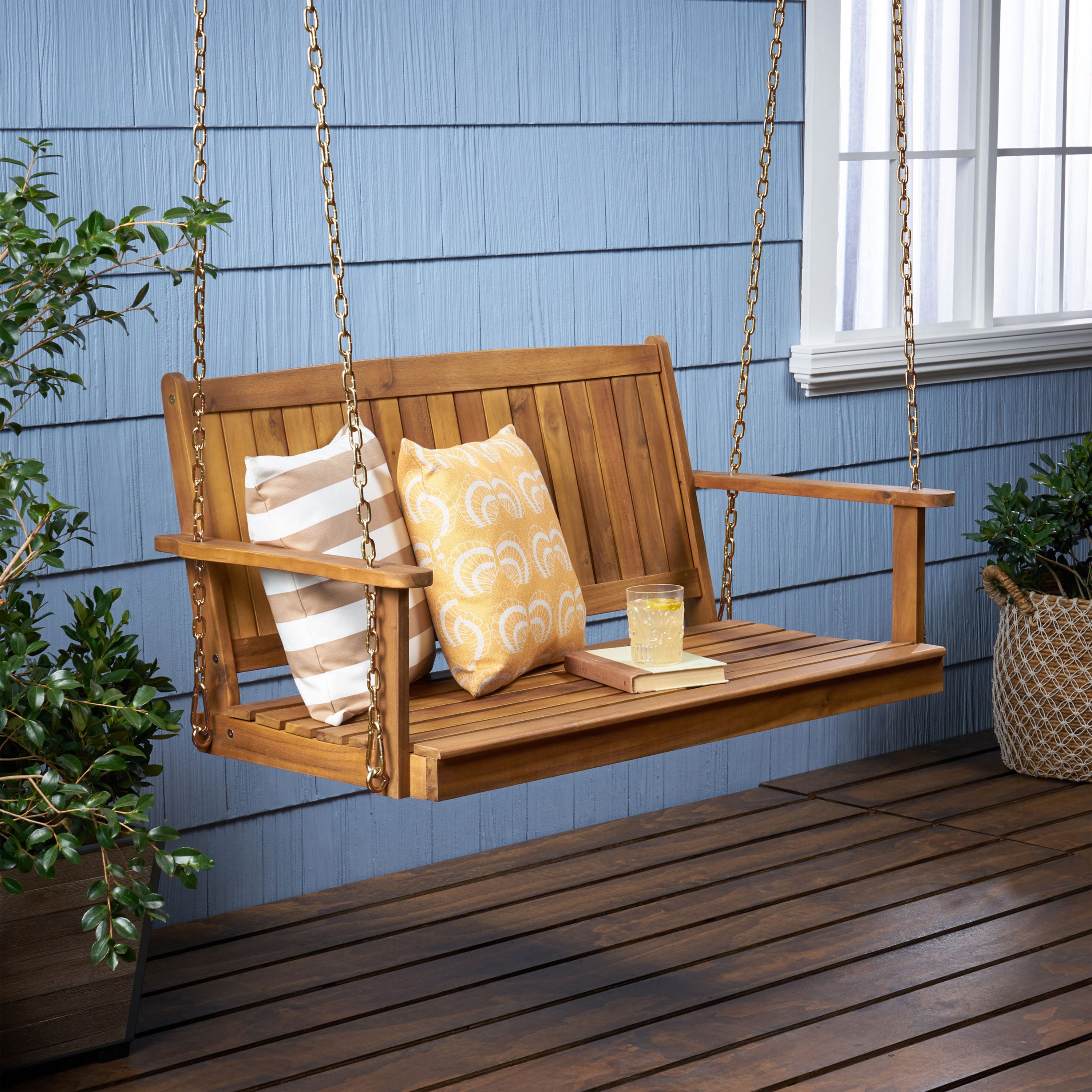 Lilith Outdoor Aacia Wood Porch Swing