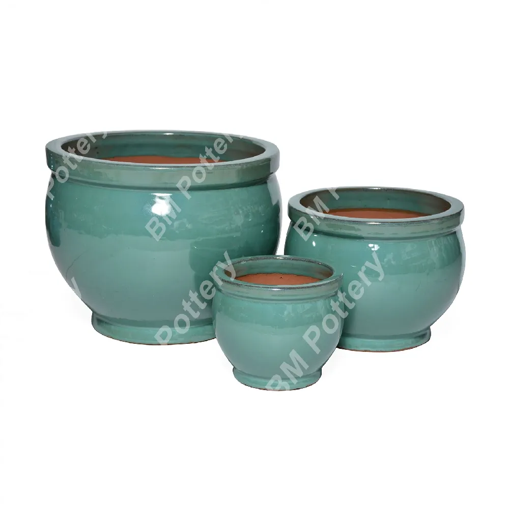 made in Vietnam Set of 3 earthenware pots glazed terracotta pots for decor for garden plants