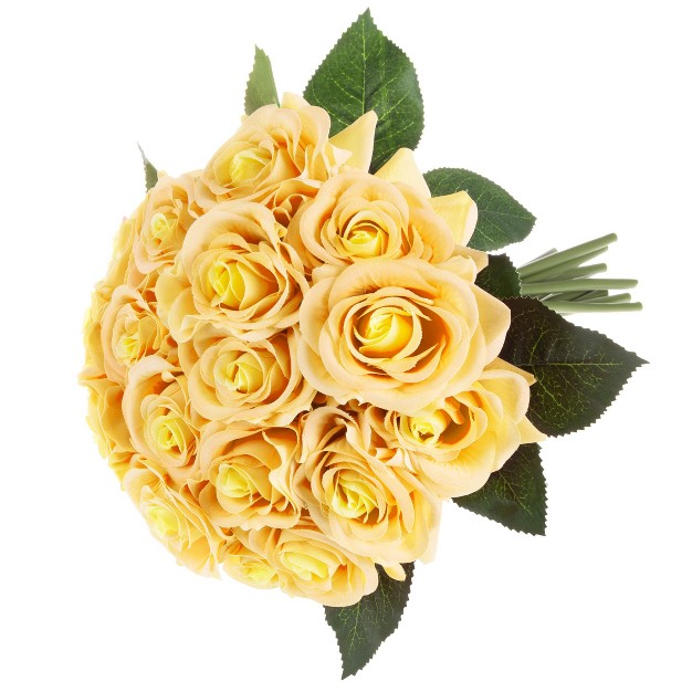 Artificial Open Rose Bundles 18pc Real Touch Fake 11 5 inch Flowers With Stems For Home D cor Wedding Or Bridal baby Shower By Pure Garden yellow