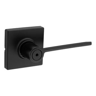 Kwikset Ladera Matte Black Contemporary Square Privacy BedBath Door Handle with Lock 300LRLSQT514