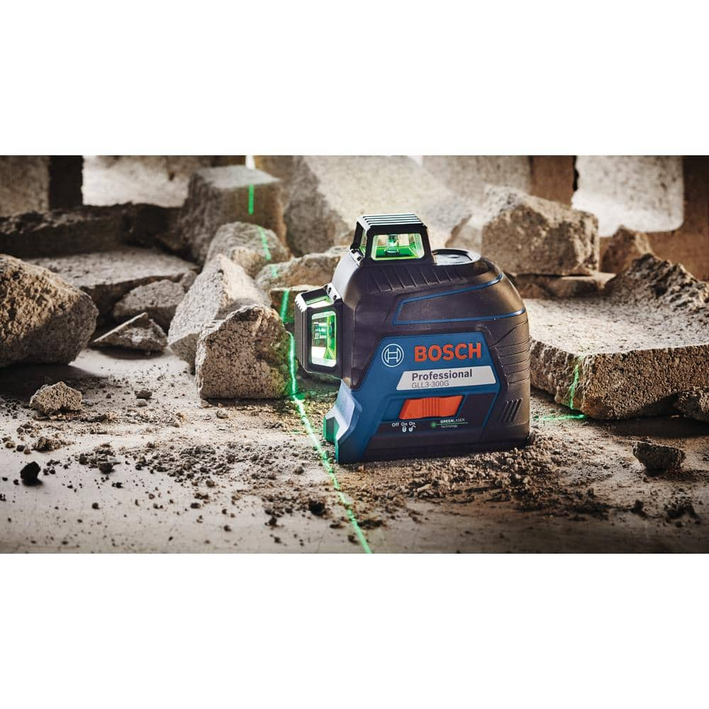 Bosch 200 ft. Green 360-Degree Laser Level Self Leveling with Visimax Technology, Fine Adjustment Mount and Hard Carrying Case GLL3-300G