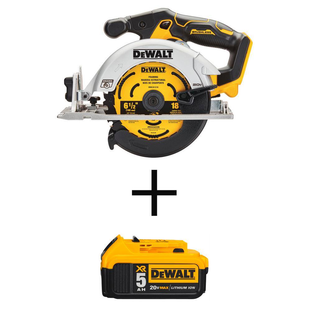 DW 20V MAX Cordless Brushless 6-12 in. Circular Saw and (1) 20V MAX Premium Lithium-Ion 5.0Ah Battery DCS565BW205