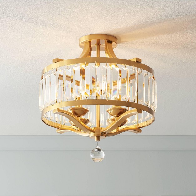 Wide Warm Brass 4 light Crystal Drum For Bedroom Kitchen Living Room