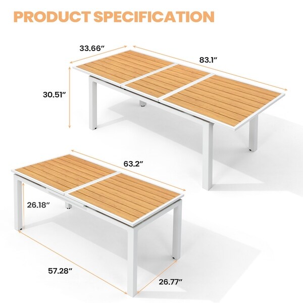 Pellebant Outdoor Aluminum Dining Table Patio Extension Table