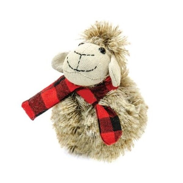 Plush Furry Sheep w/Red and Black Plaid Scarf Small