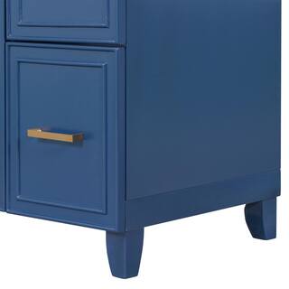 Aoibox 36 in. W x 18 in. D x 34 in. H Freestanding Bathroom Vanity Cabinet in Navy Blue with White Sink Top SNMX4439