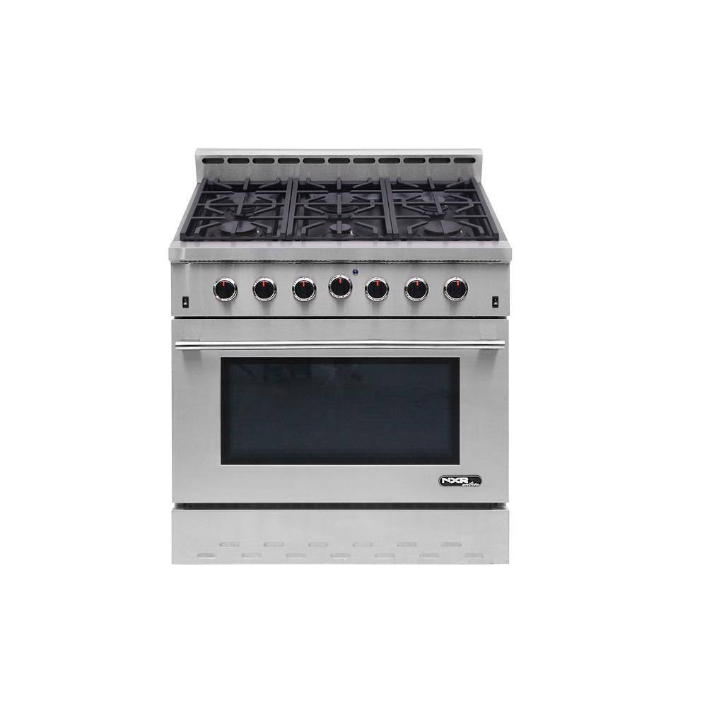 NXR Entree Bundle 36 in. 5.5 cu. ft. Pro-Style Gas Range with Convection Oven and Range Hood in Stainless Steel and Black NK3611EHBD