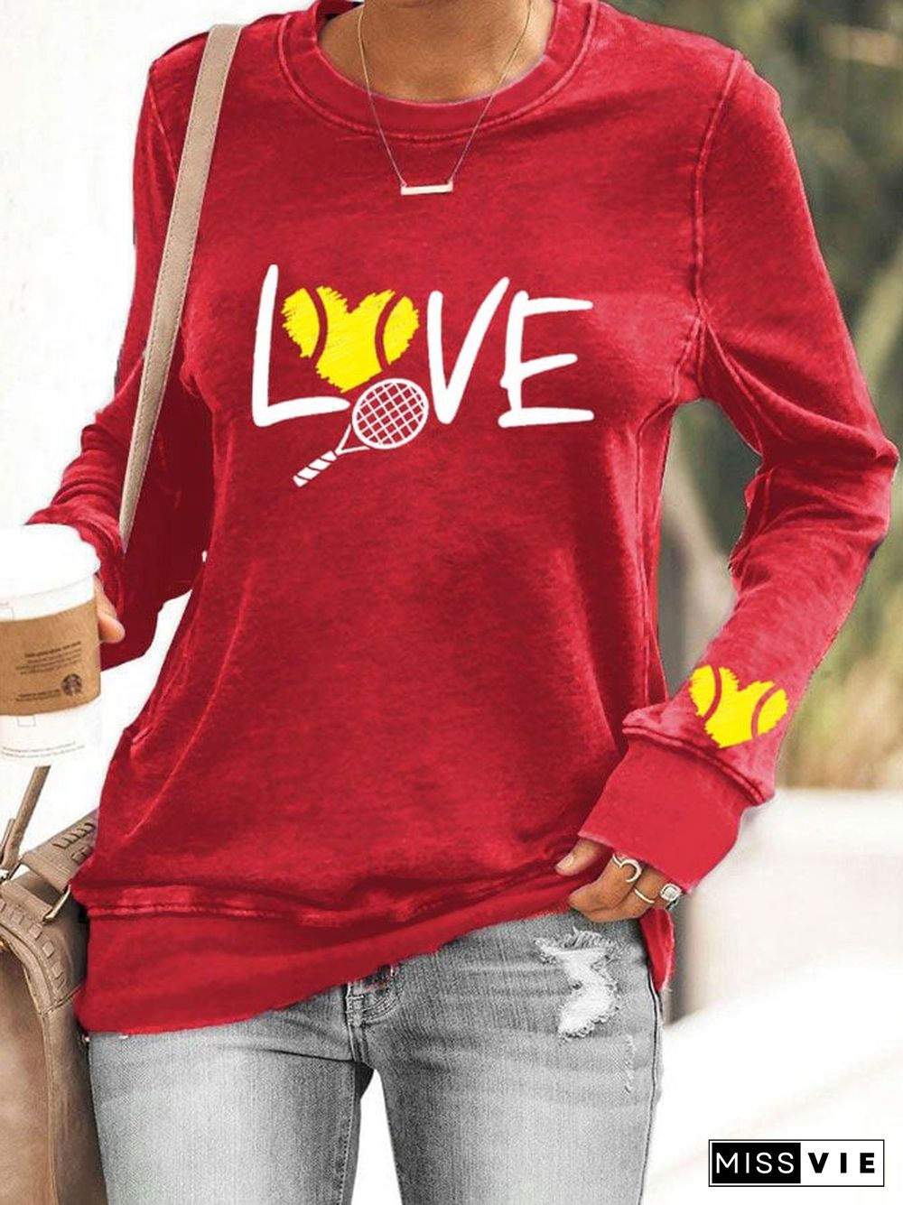 Women's love tennis printed casual sweatshirt