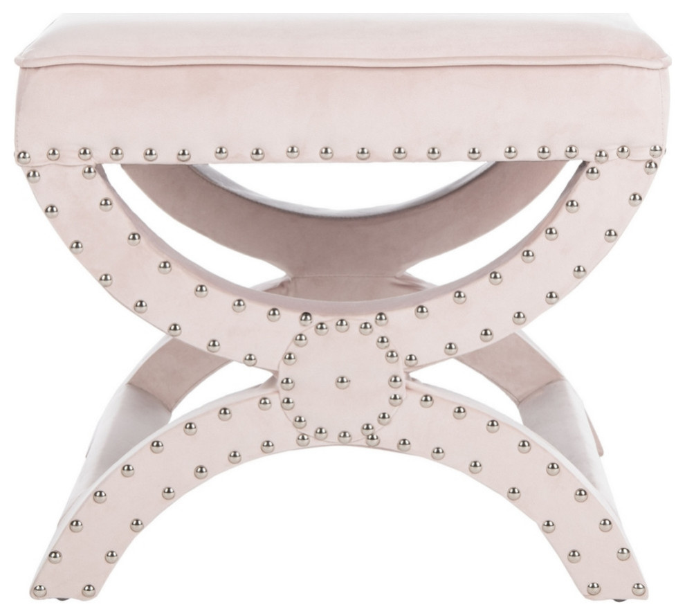 Phoenix Ottoman Silver Nail Heads Blush Pink   Contemporary   Footstools And Ottomans   by AED Luxury Home Decor  Houzz